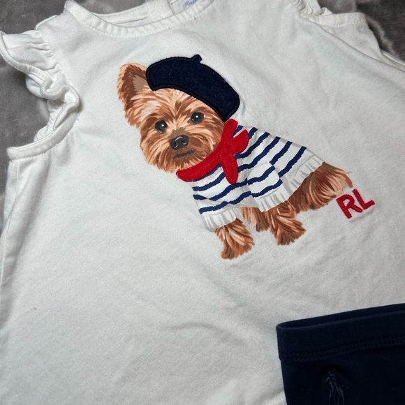 Ralph Lauren Baby Dog Cotton Jersey Tee/ Legging Set & Beach Romper- Size 0-3M - Picture 6 of 12
